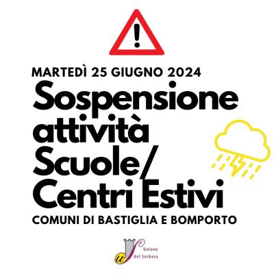 Avviso - sospensione attività educative e ricreative - 25/06/2024 foto 